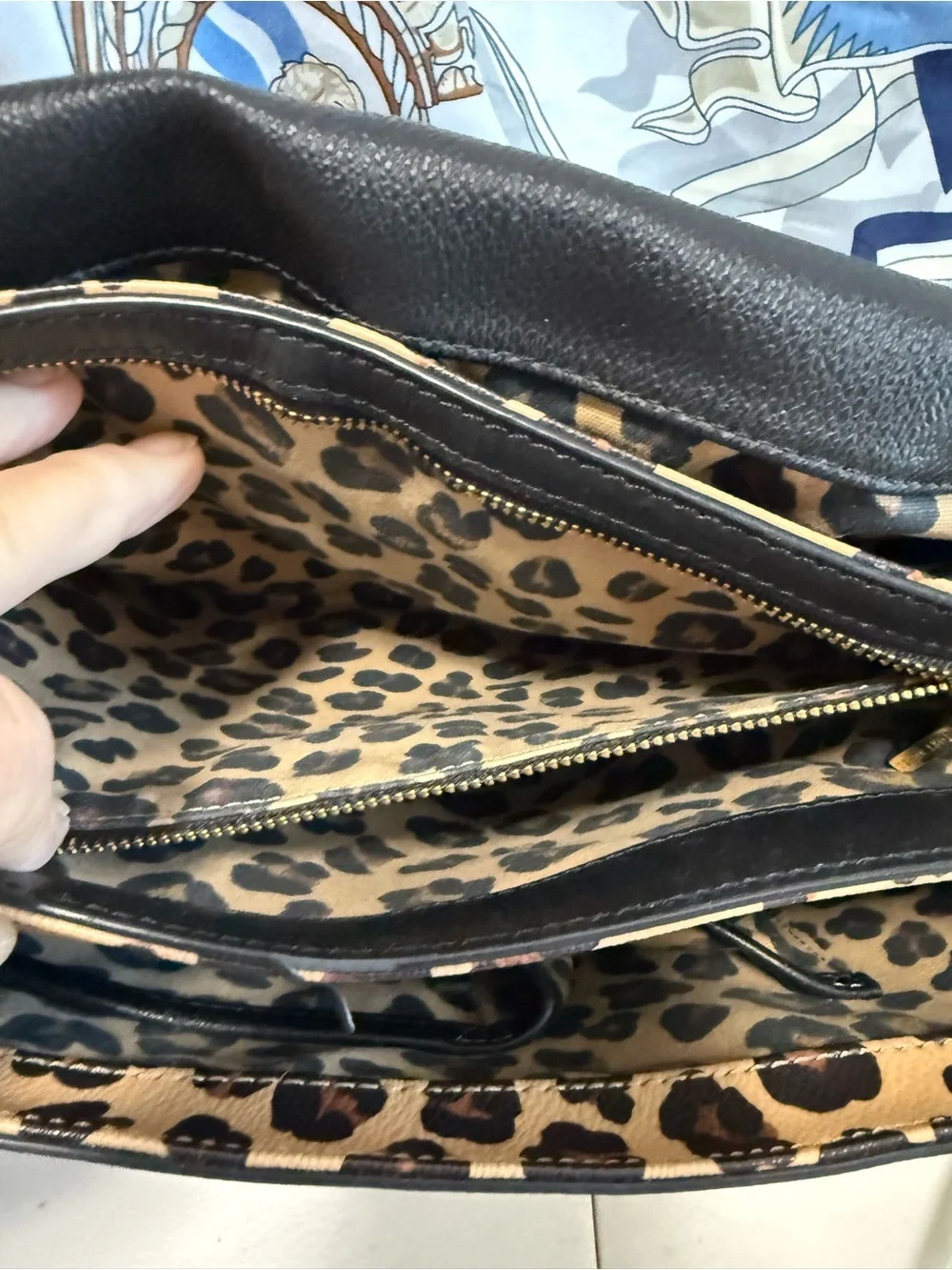 Tory Burch Black Leather Crossbody with Leopard Print Panel